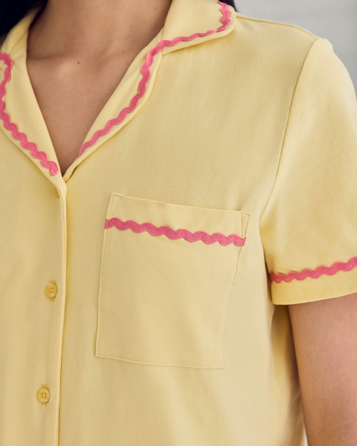 Organic Cotton Embroidered Back Time For A Nap Short Pyjama Set - Yellow