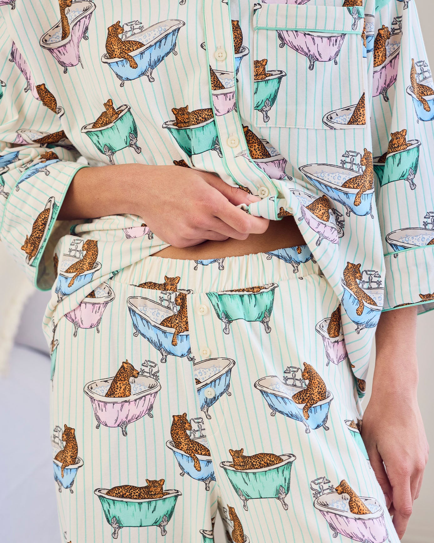 Organic Cotton Bubble Bath Leopards Print Long Pyjama Set