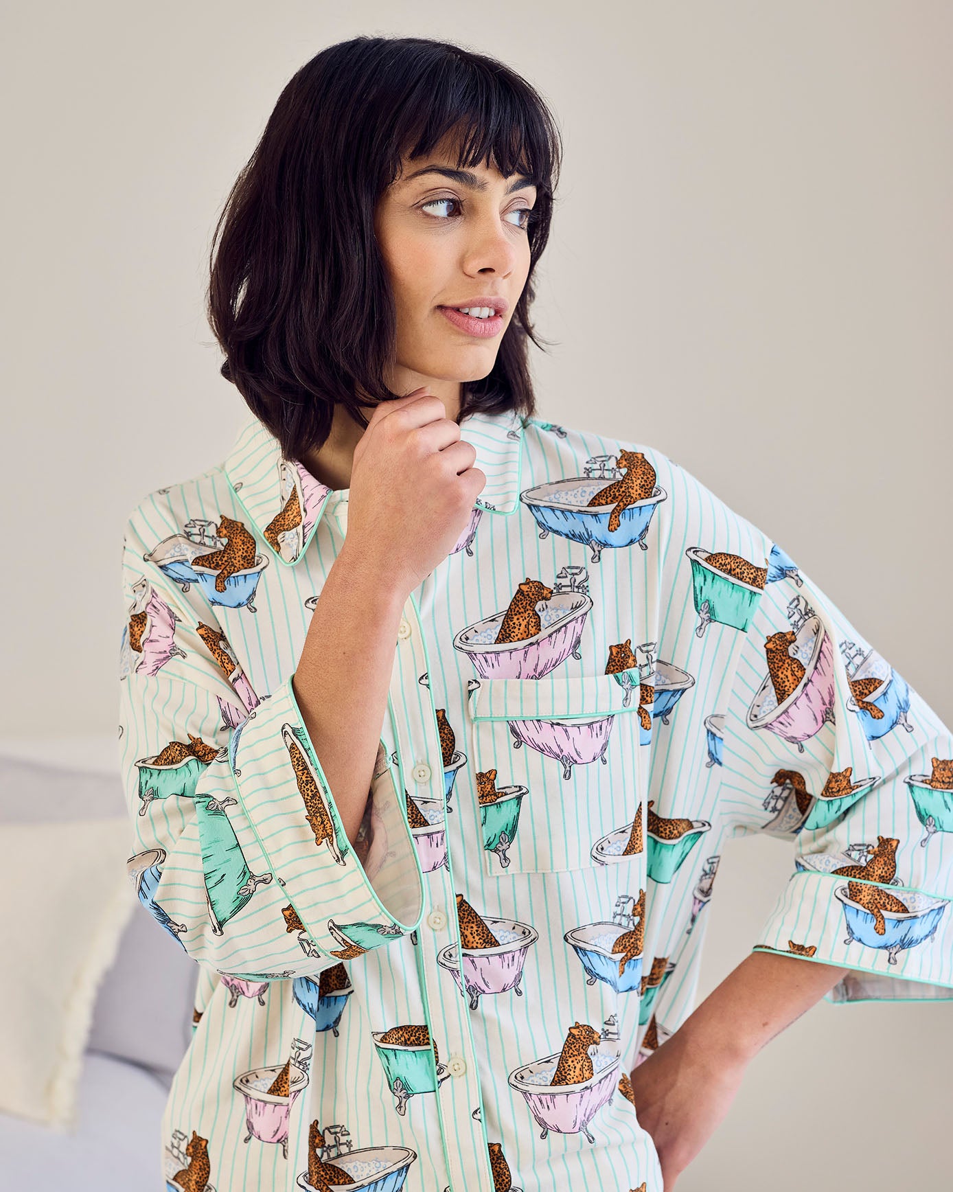 Organic Cotton Bubble Bath Leopards Print Long Pyjama Set