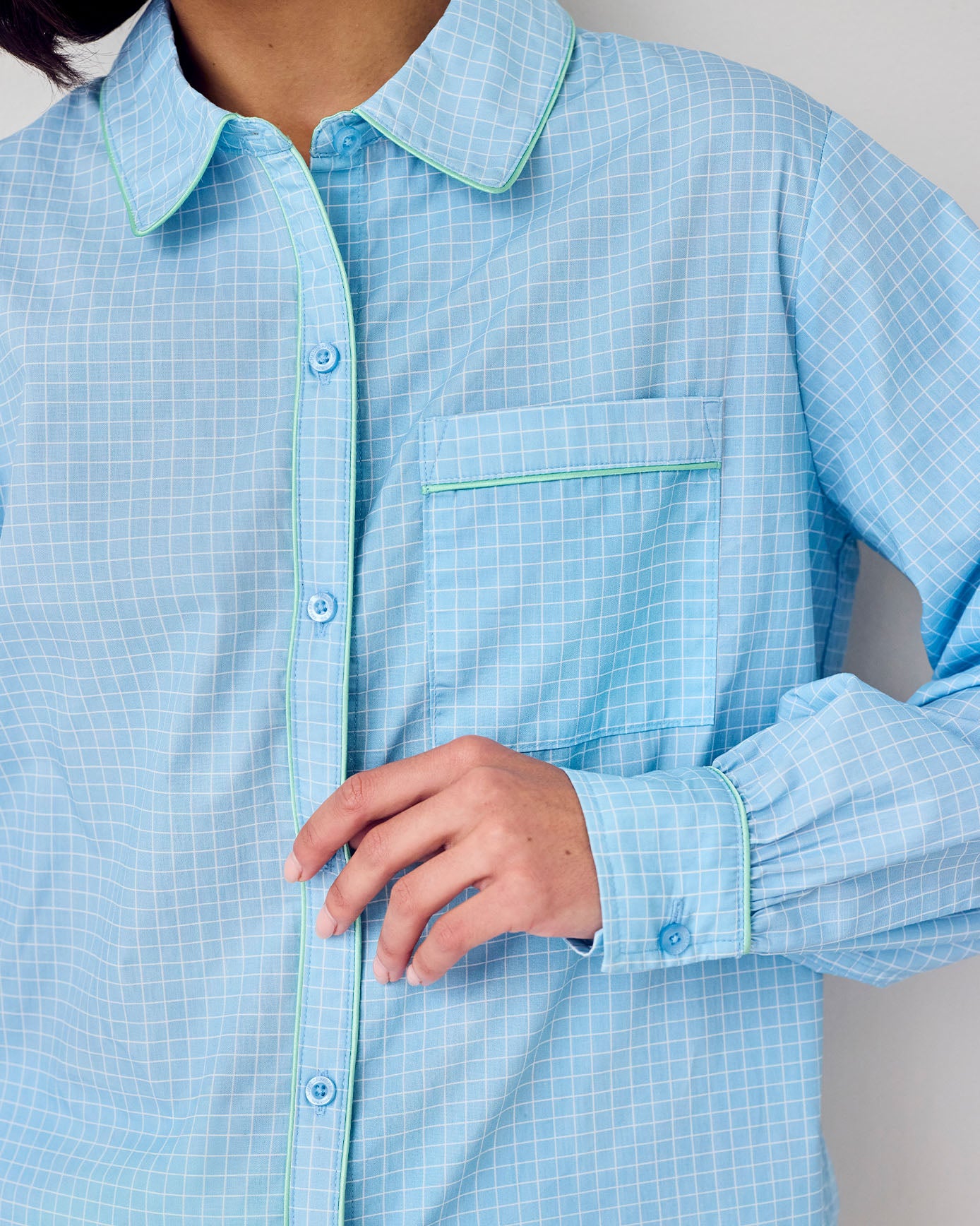 Organic Cotton Embroidered Back Time for a Nap Long Pyjama Set - Blue