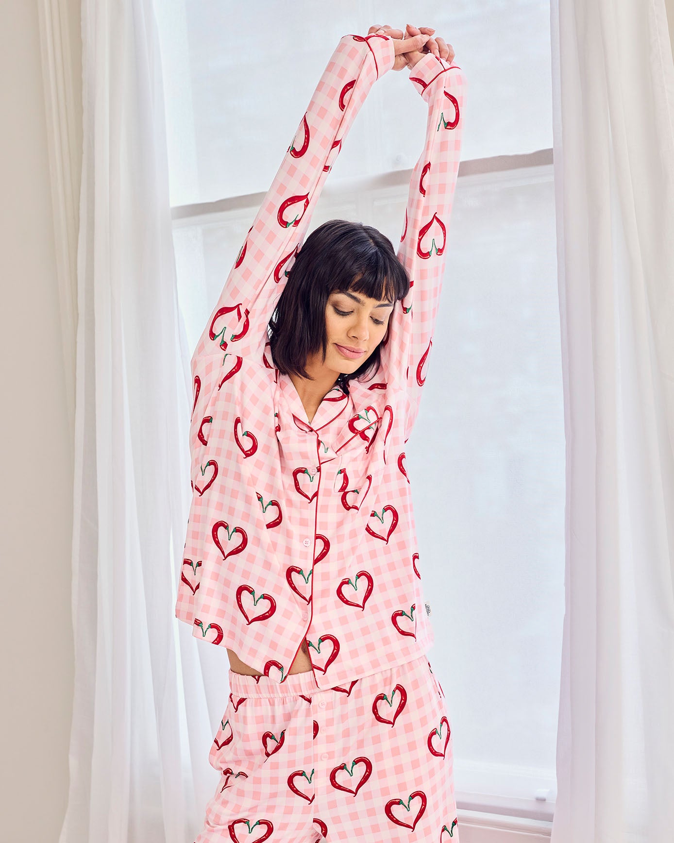 Petite Chilli Heart Print Long Pyjama Set