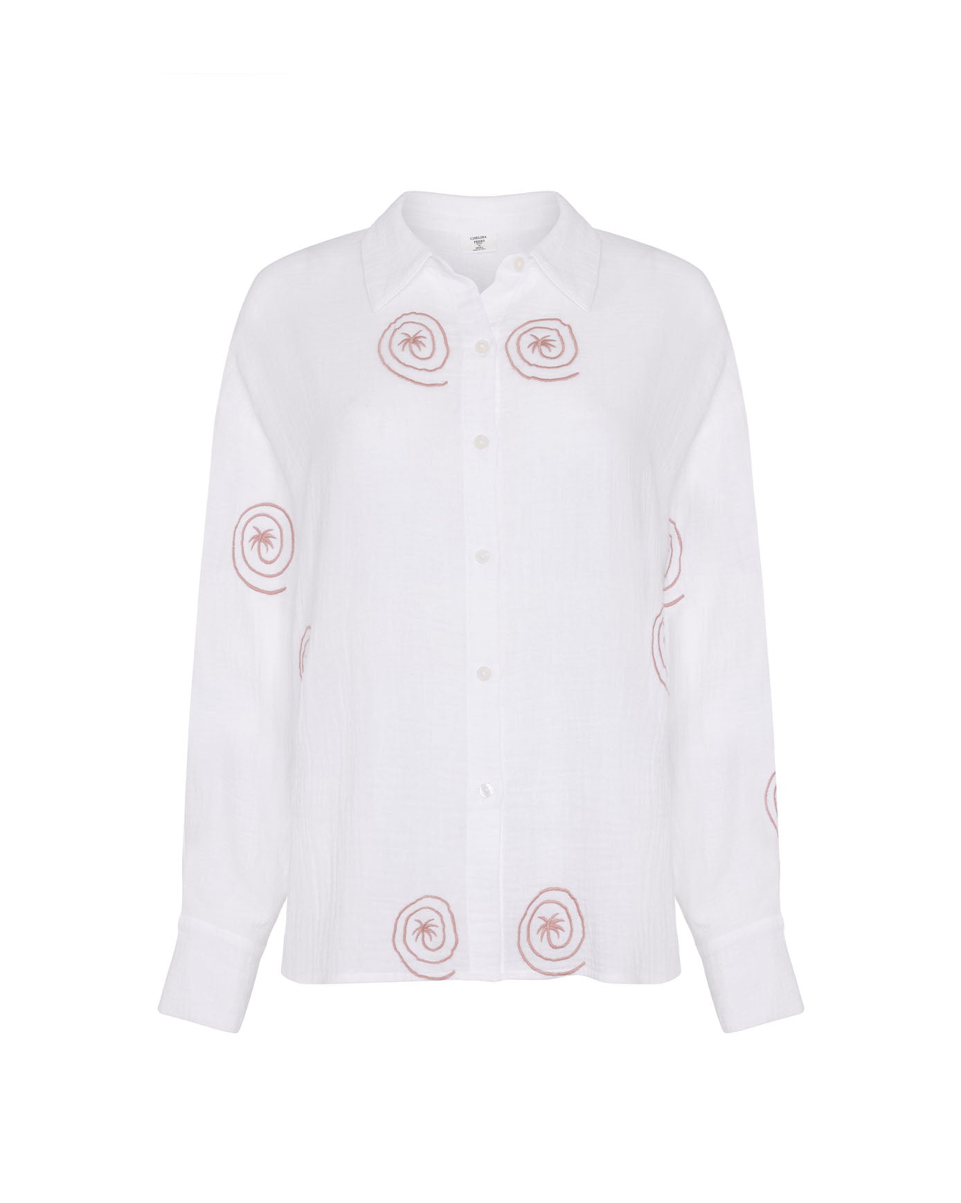 Organic Cotton Cheesecloth Embroidered Palm Loop Long Sleeve Shirt - Cream