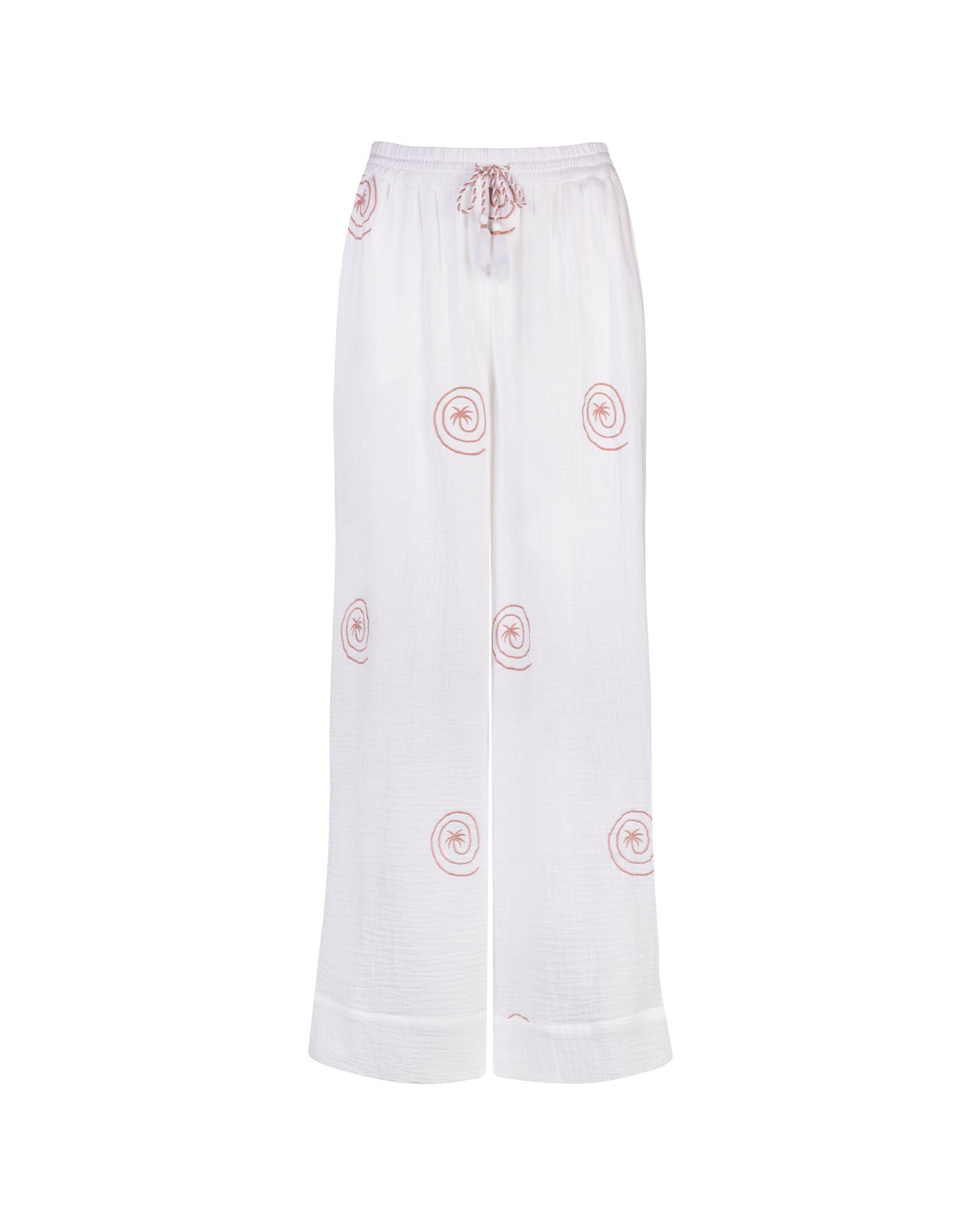 Organic Cotton Cheesecloth Embroidered Palm Loop Trousers - Cream