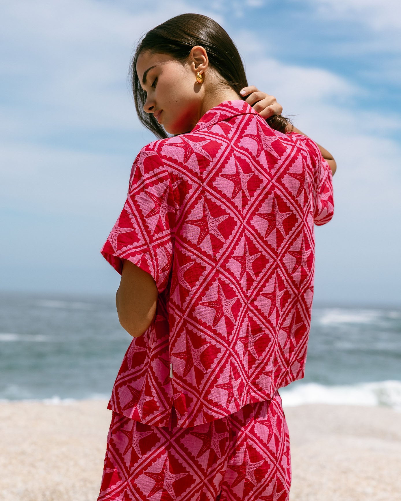 Organic Cotton Cheesecloth Starfish Print Short Sleeve Shirt