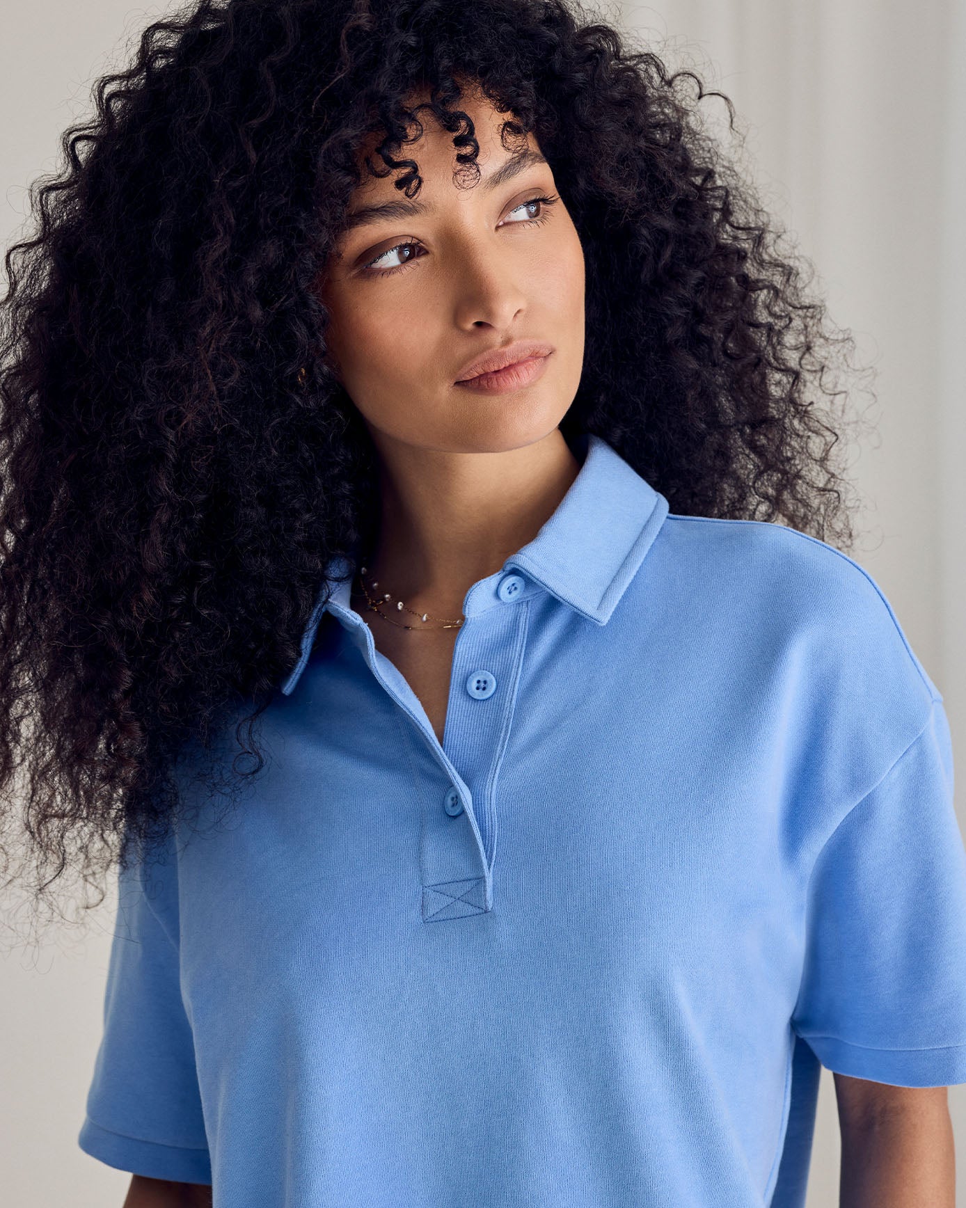 Organic Cotton Short Sleeve Boxy Polo Shirt - Blue