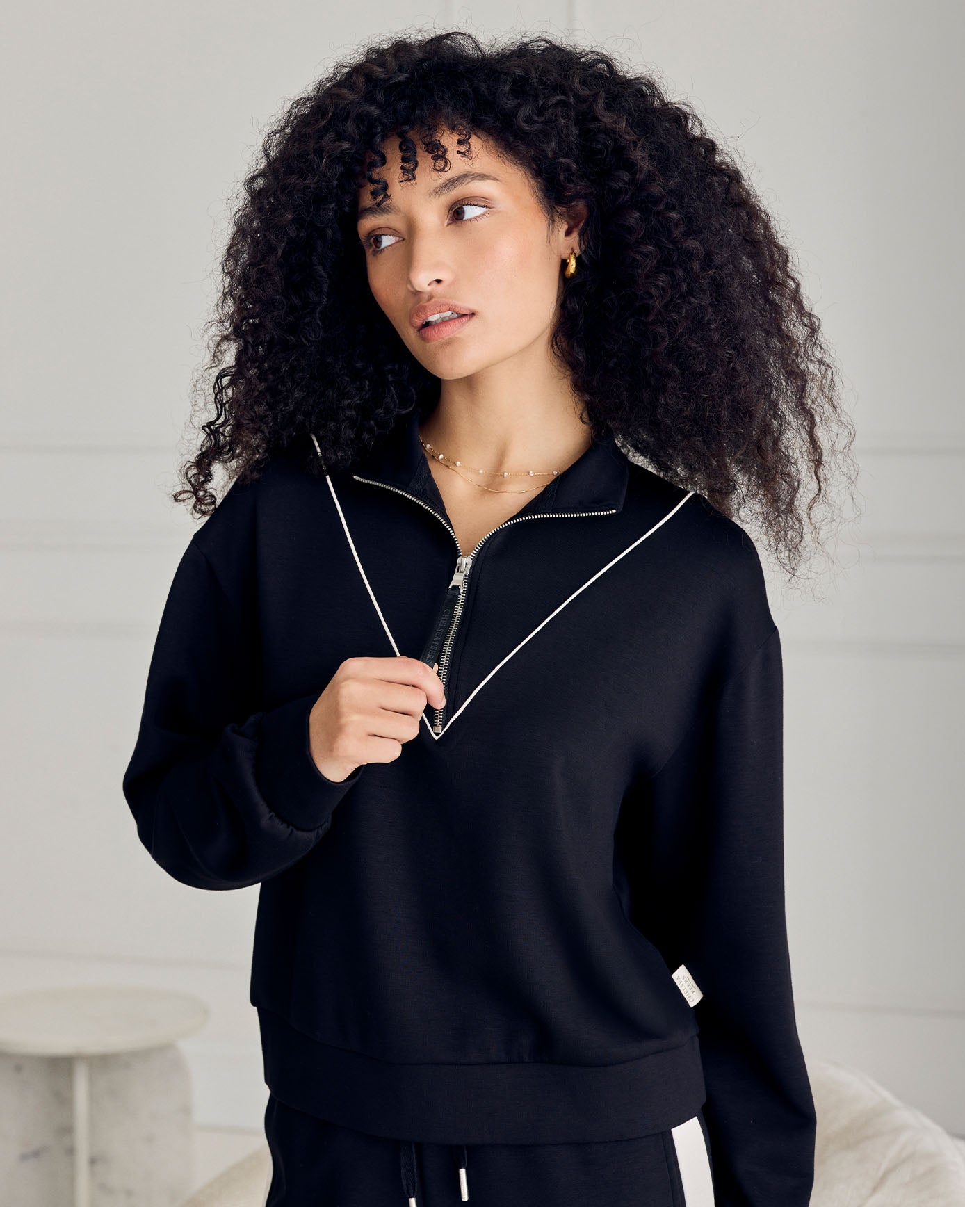 LuxeComfort Scuba Half-Zip Long Sleeve Sweatshirt - Black