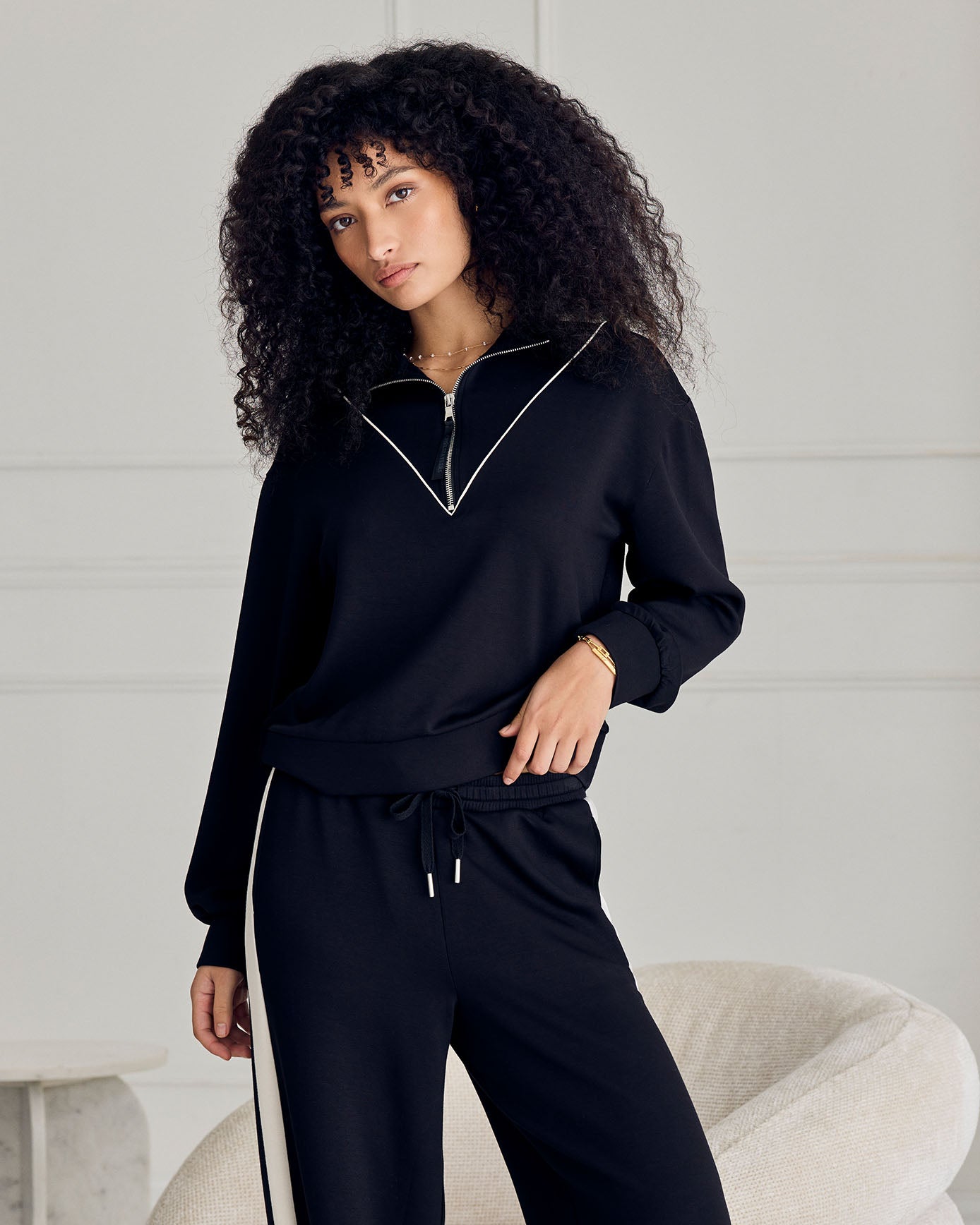 LuxeComfort Scuba Half-Zip Long Sleeve Sweatshirt - Black