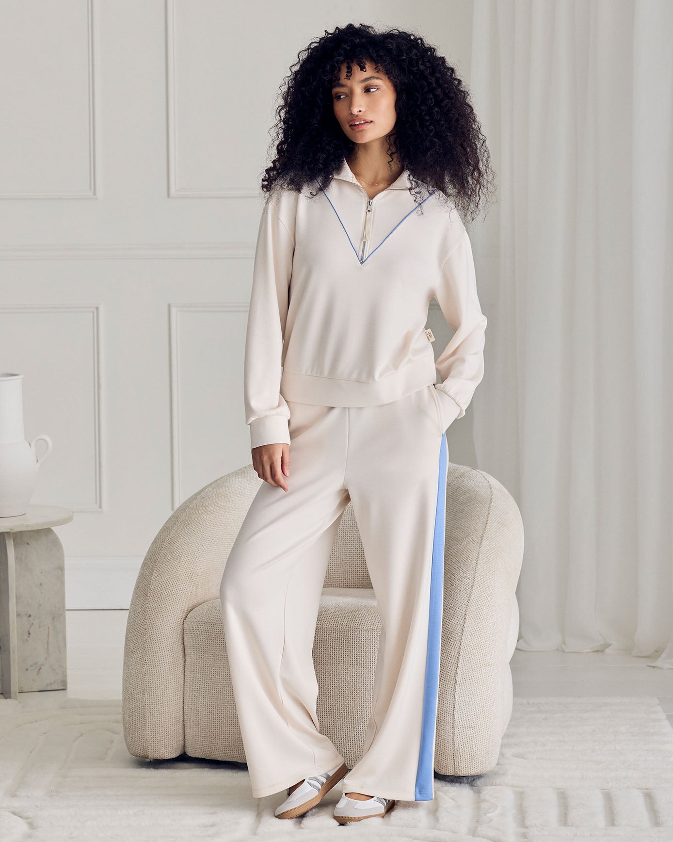 LuxeComfort Scuba Half-Zip Long Sleeve Sweatshirt - Cream