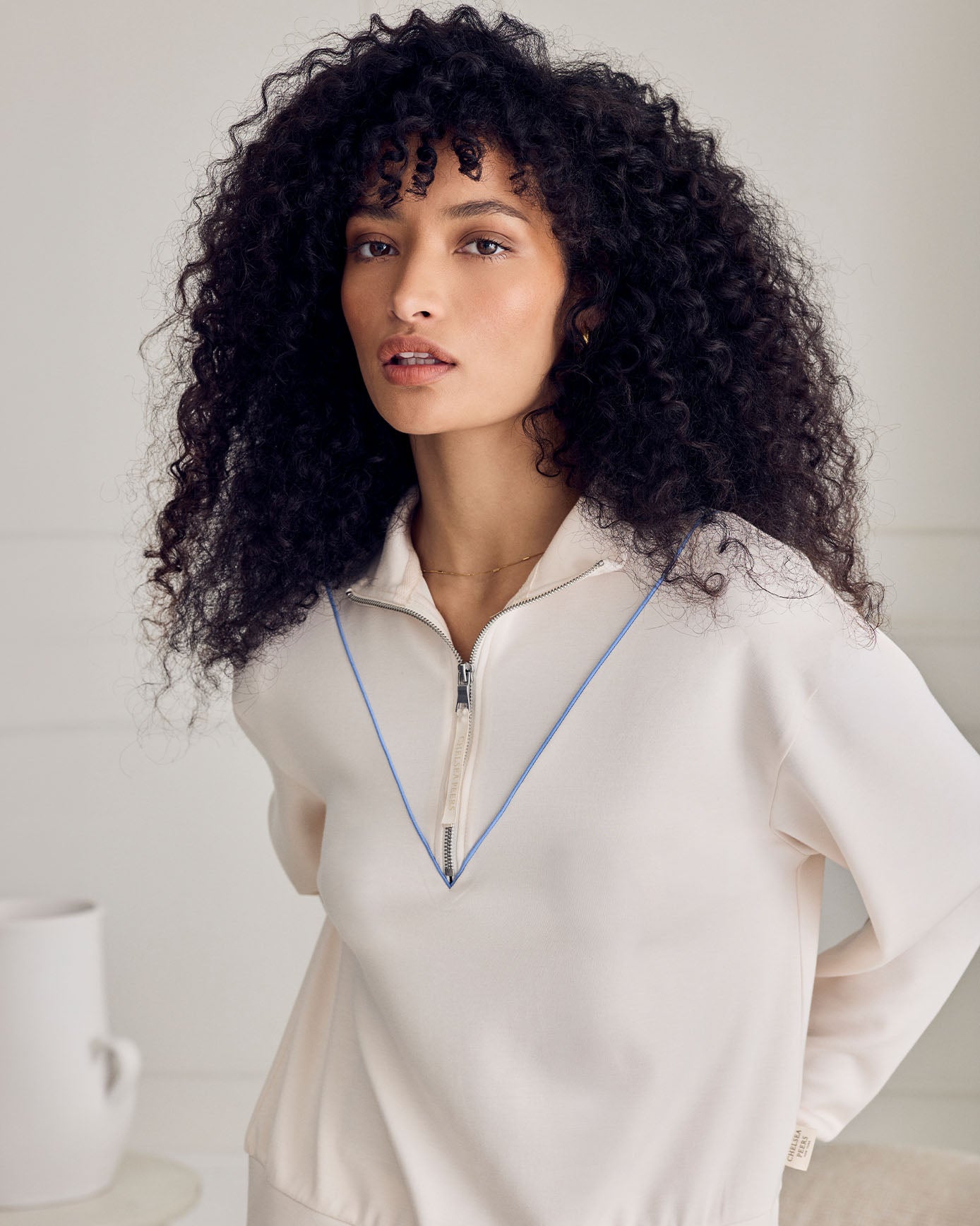 LuxeComfort Scuba Half-Zip Long Sleeve Sweatshirt - Cream