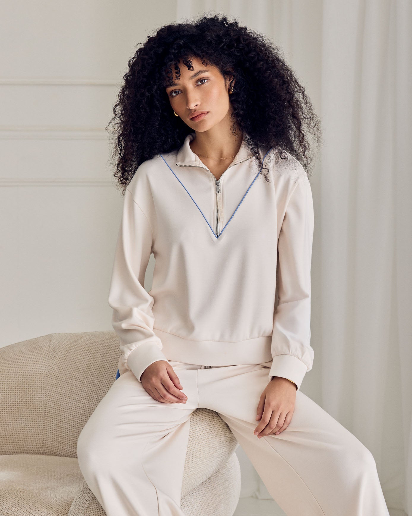 LuxeComfort Scuba Half-Zip Long Sleeve Sweatshirt - Cream