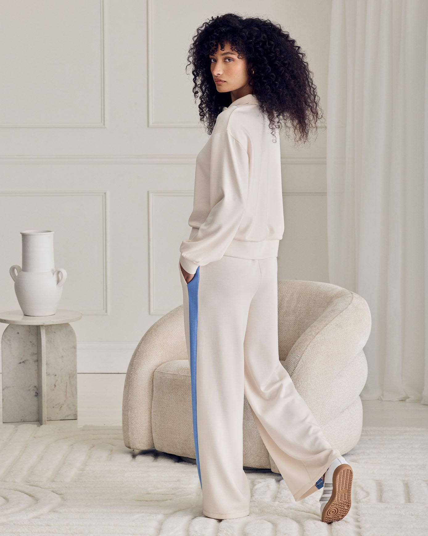 LuxeComfort Scuba Half-Zip Long Sleeve Sweatshirt - Cream