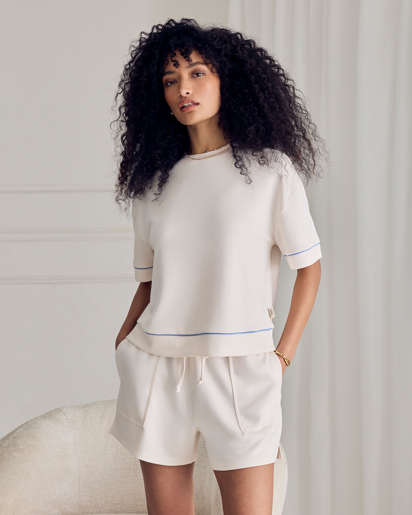 LuxeComfort Scuba Short Sleeve Sweatshirt - Cream