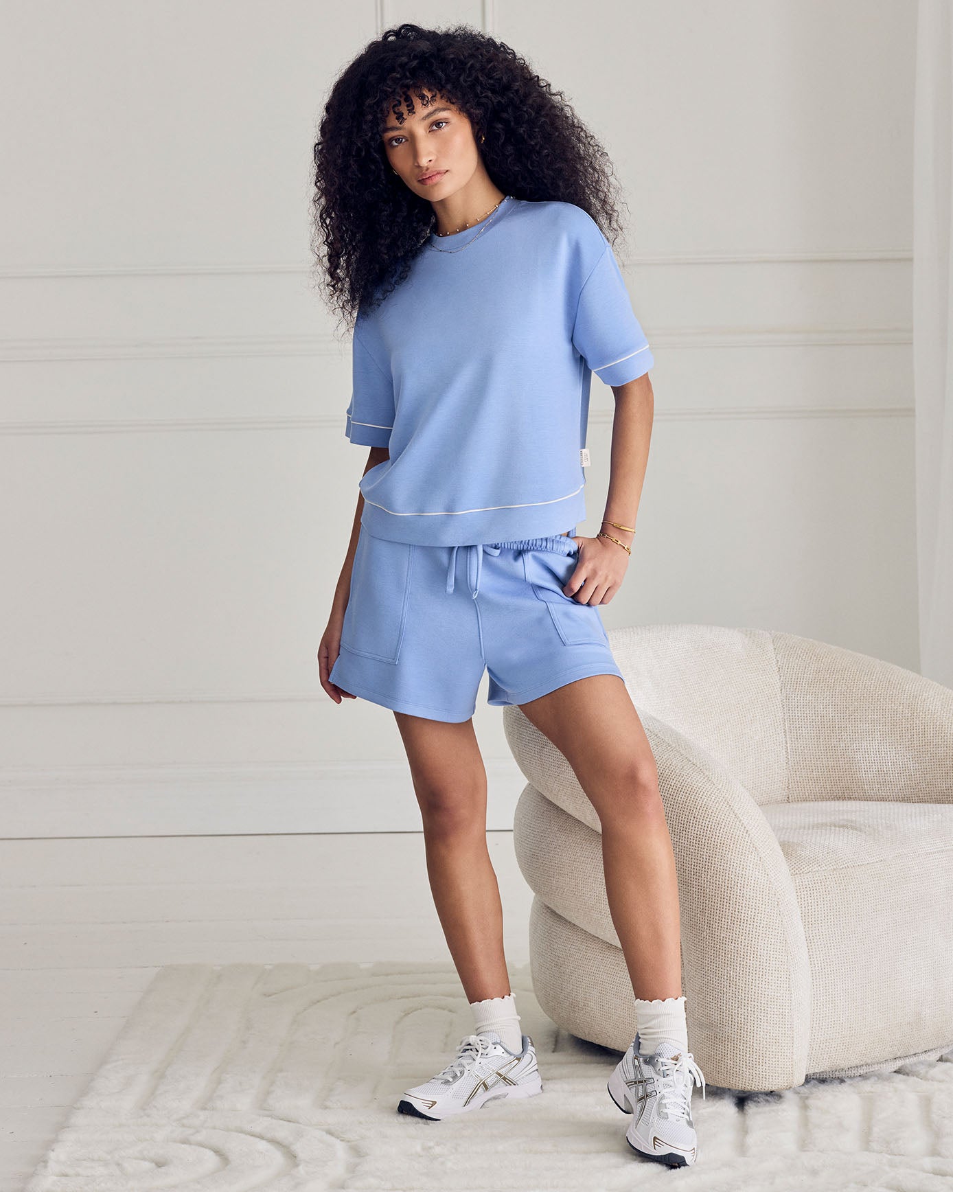 LuxeComfort Scuba Short Sleeve Sweatshirt - Blue