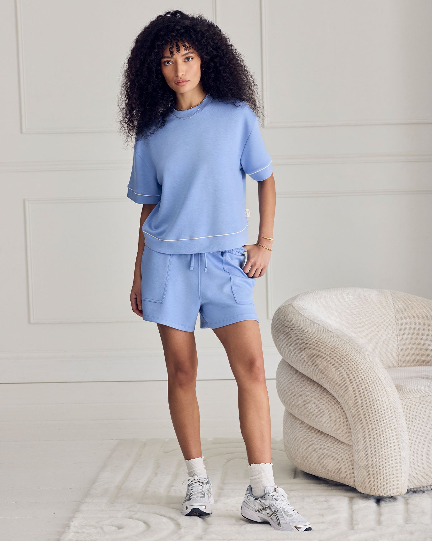 LuxeComfort Scuba Short Sleeve Sweatshirt - Blue