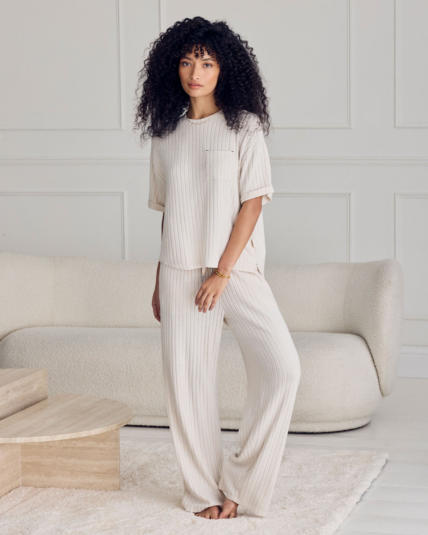 Ribbed Knit Sweatshirt - Cream