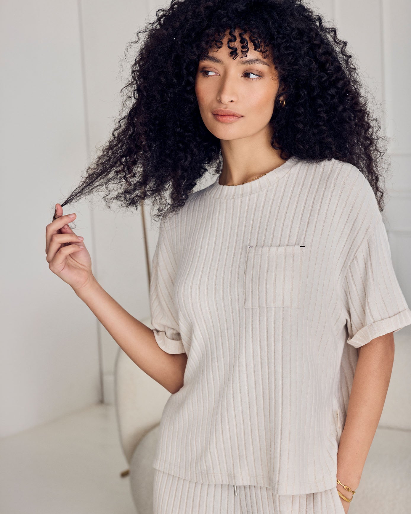 Ribbed Knit Sweatshirt - Cream