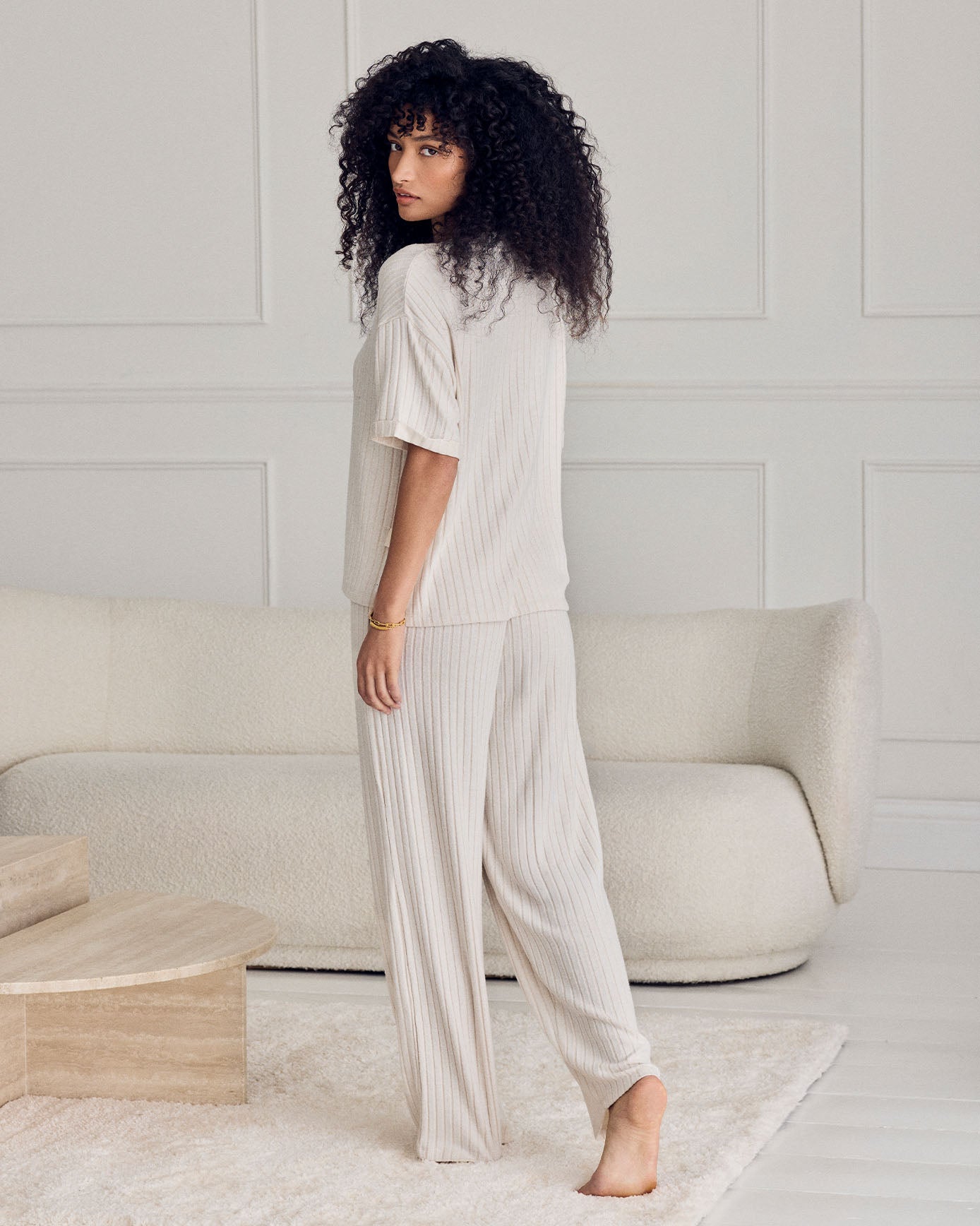 Ribbed Knit Sweatshirt - Cream