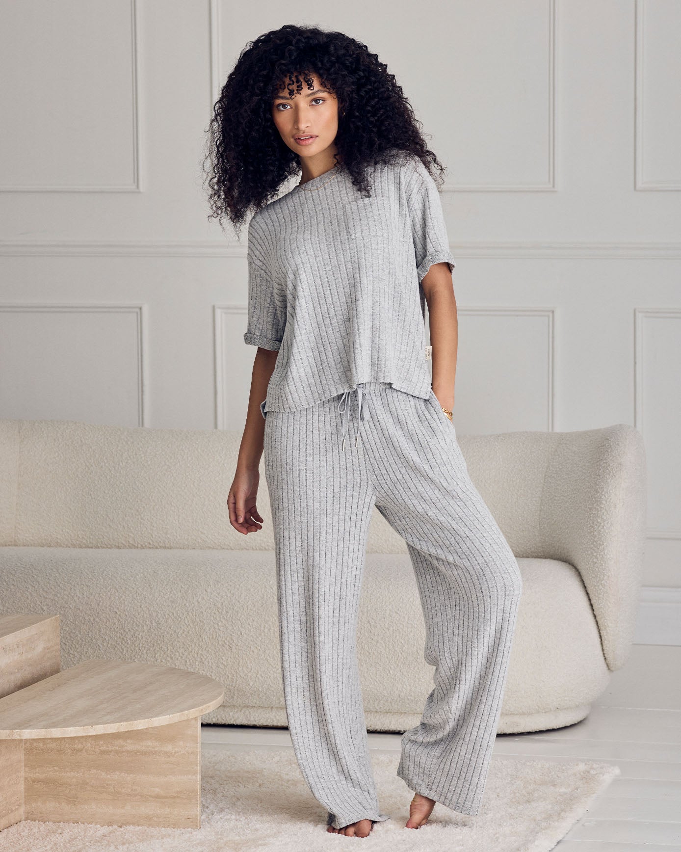 Ribbed Knit Sweatshirt - Grey