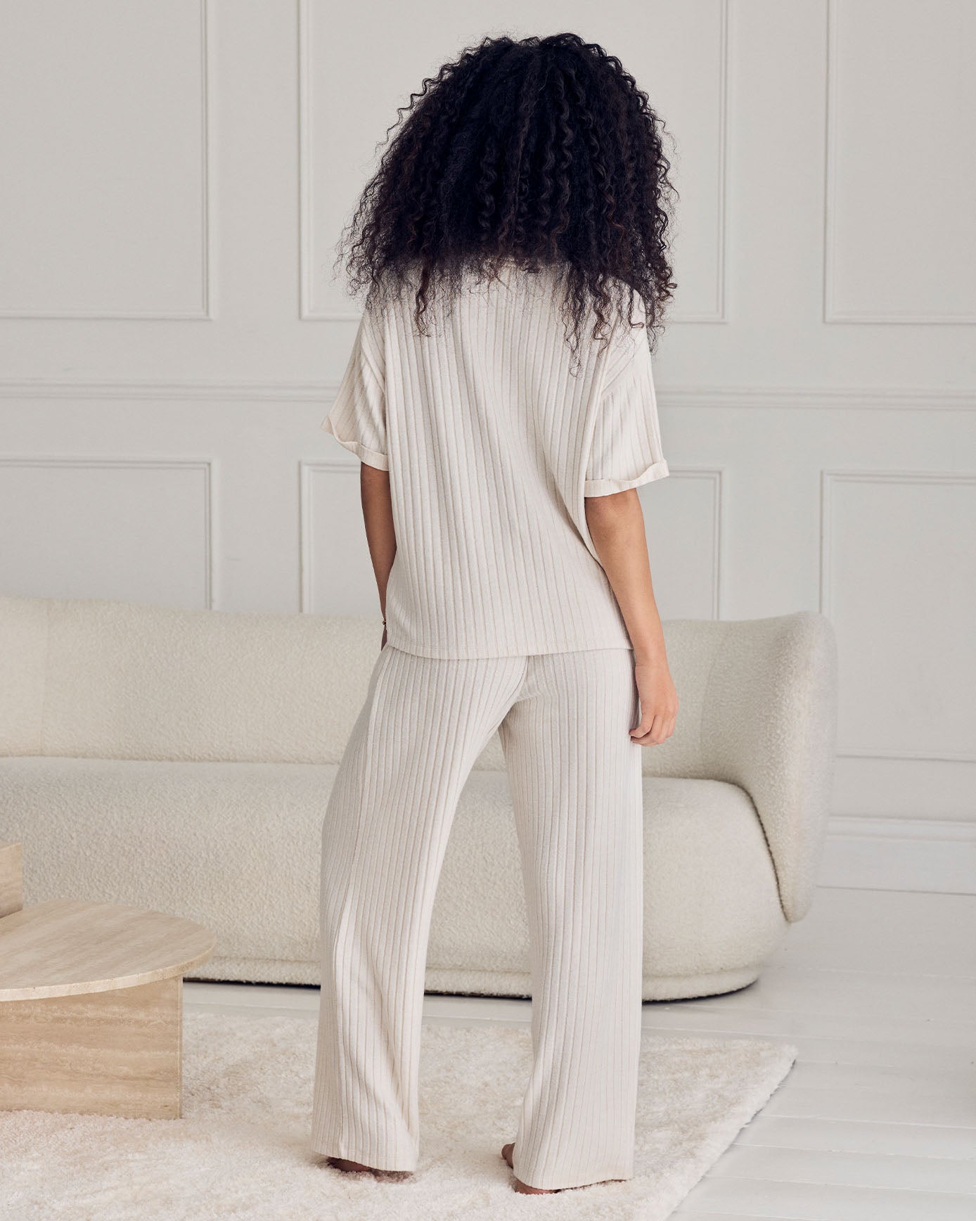 Ribbed Knit Joggers - Cream