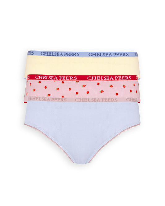 Organic Cotton Three Pack Pointelle Full Briefs - Pastel Mix