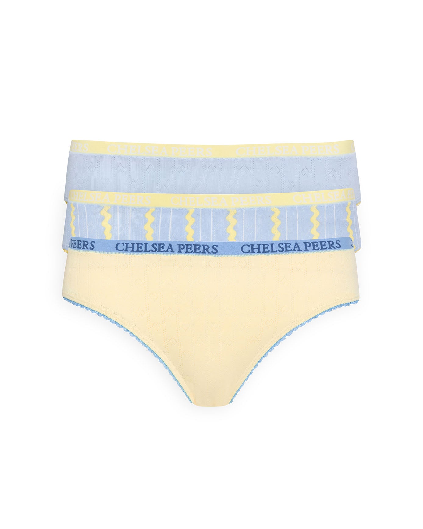 Organic Cotton Three Pack Pointelle Full Briefs - Yellow & Blue