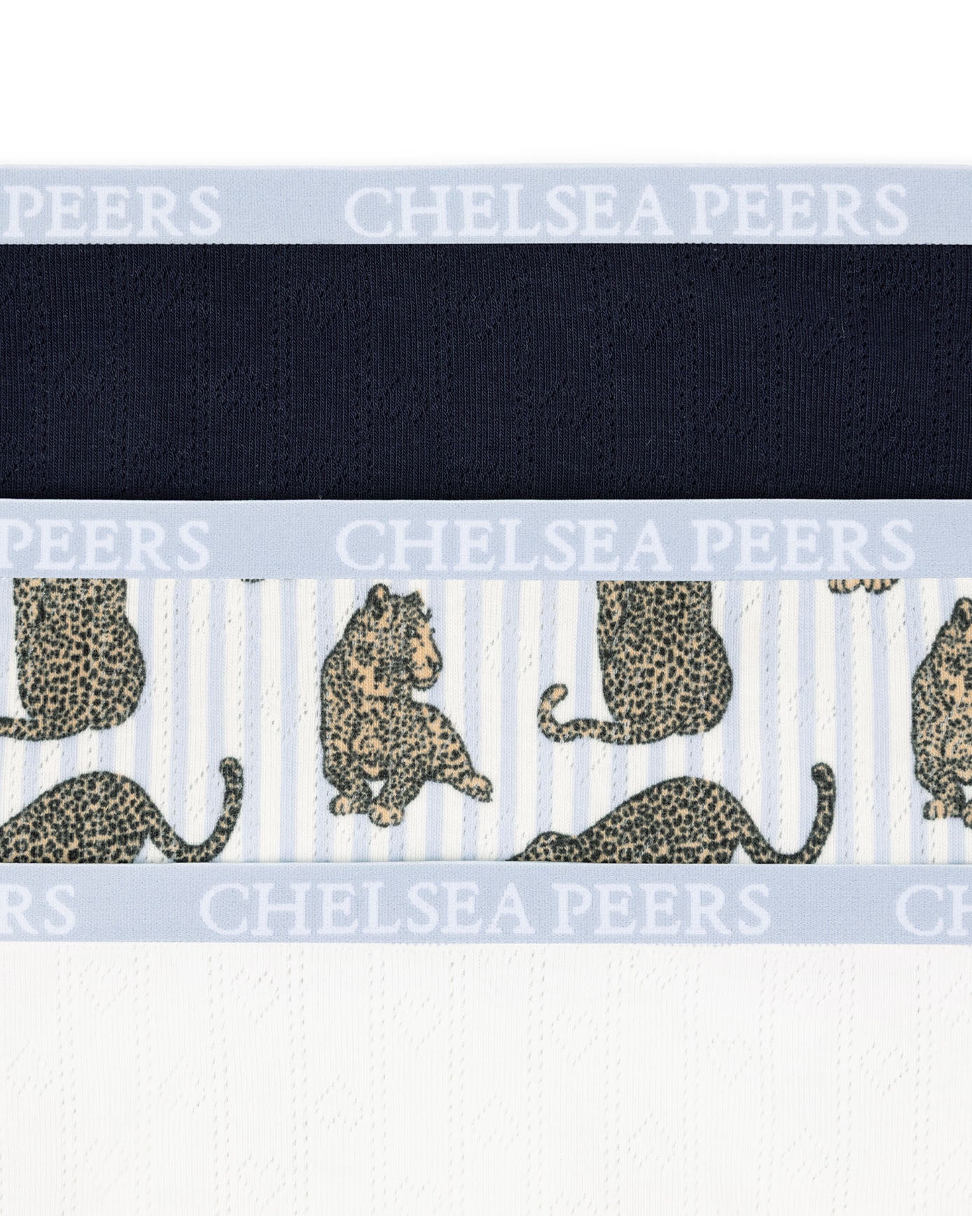 Organic Cotton Three Pack Pointelle Knicker Shorts - Blue Leopard Mix