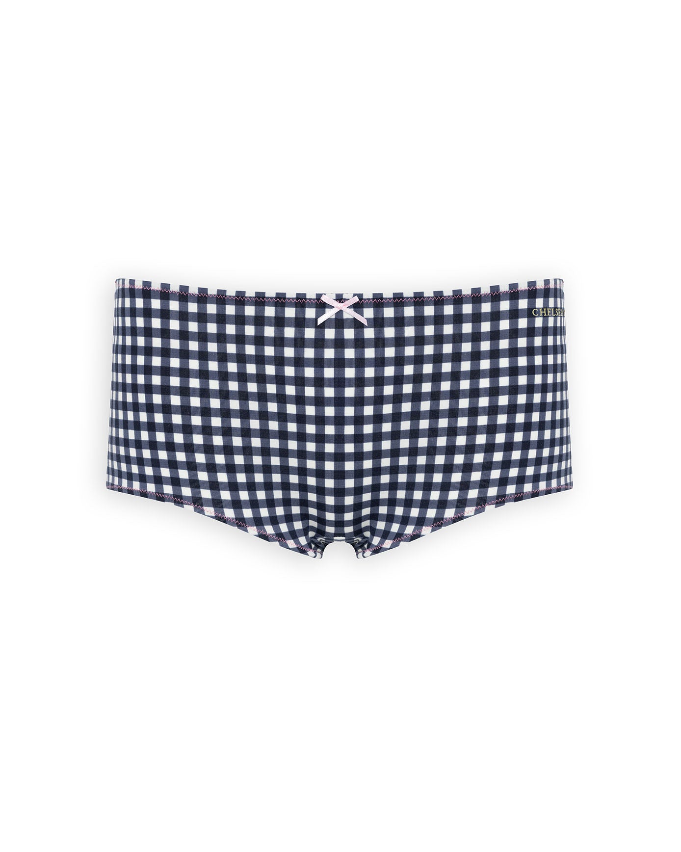 Organic Cotton Three Pack Bow Trim Knicker Shorts - Gingham, Pink & Navy 
