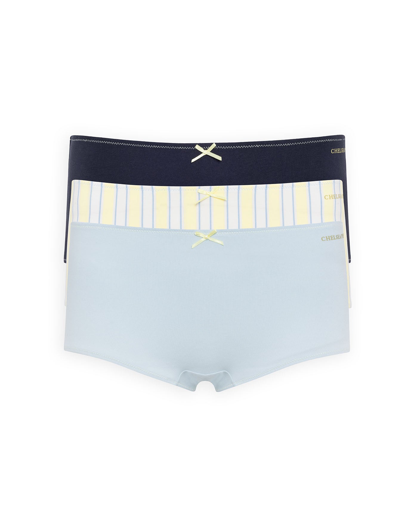 Organic Cotton Three Pack Bow Trim Knickers Shorts - Blue Mix