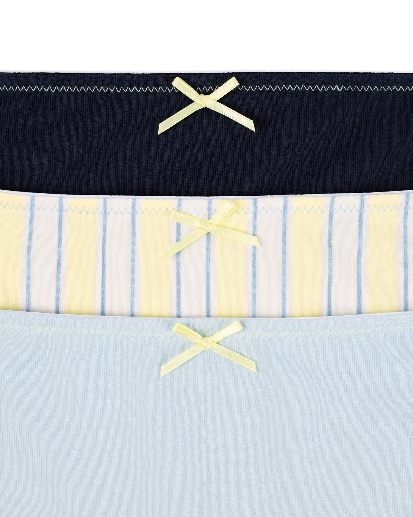 Organic Cotton Three Pack Bow Trim Knickers Shorts - Blue Mix