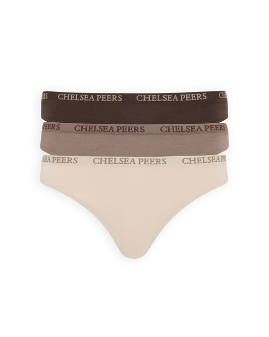 TENCEL™ Modal Three Pack Thong - Beige Mix