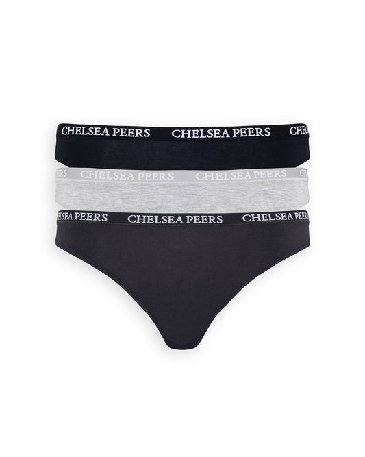 TENCEL™ Modal Three Pack Thong - Navy, Grey & Black