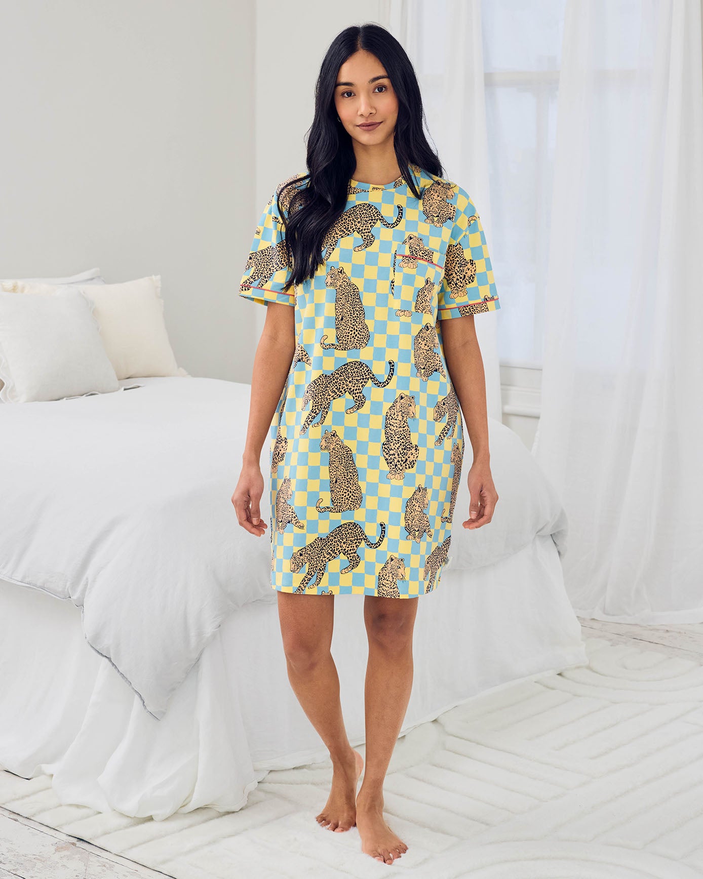 Organic Cotton Checkerboard Leopards Print Nightshirt