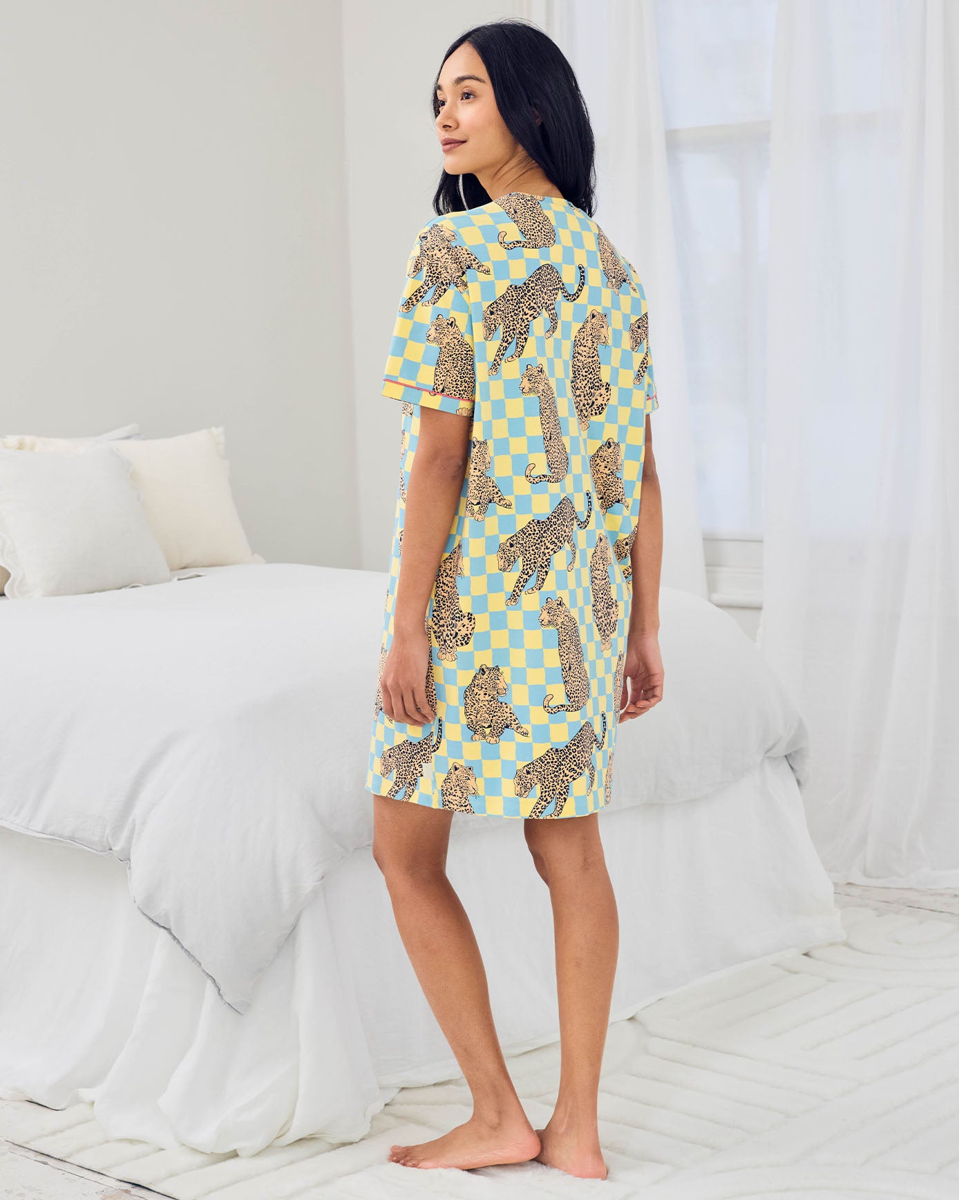 Organic Cotton Checkerboard Leopards Print Nightshirt