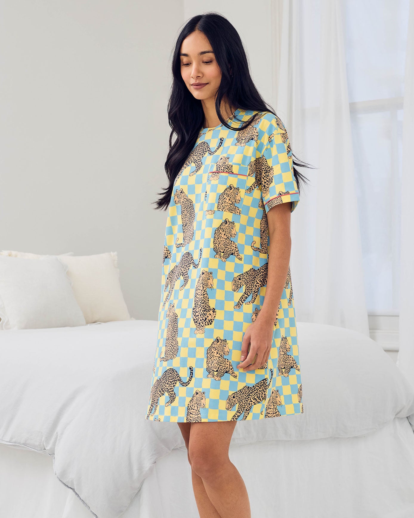 Organic Cotton Checkerboard Leopards Print Nightshirt