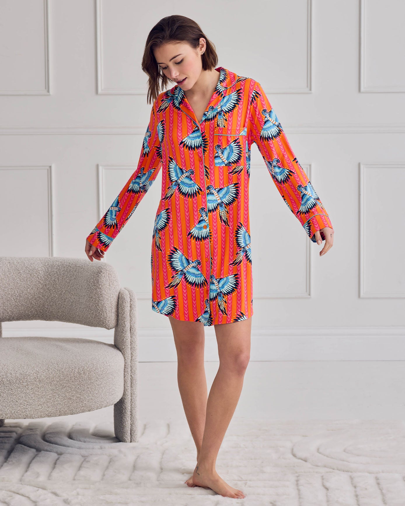 Parrot Stripe Print Nightshirt