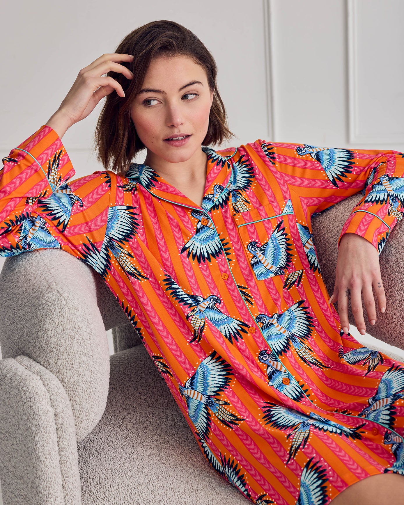 Parrot Stripe Print Nightshirt