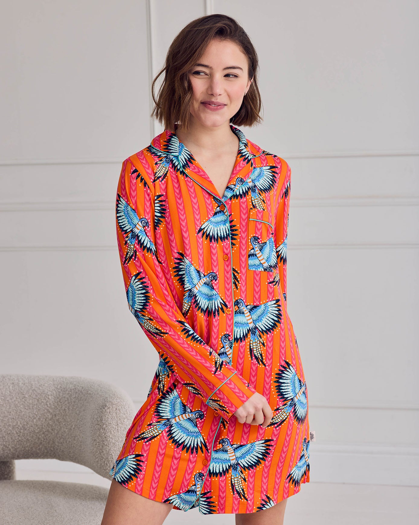 Parrot Stripe Print Nightshirt