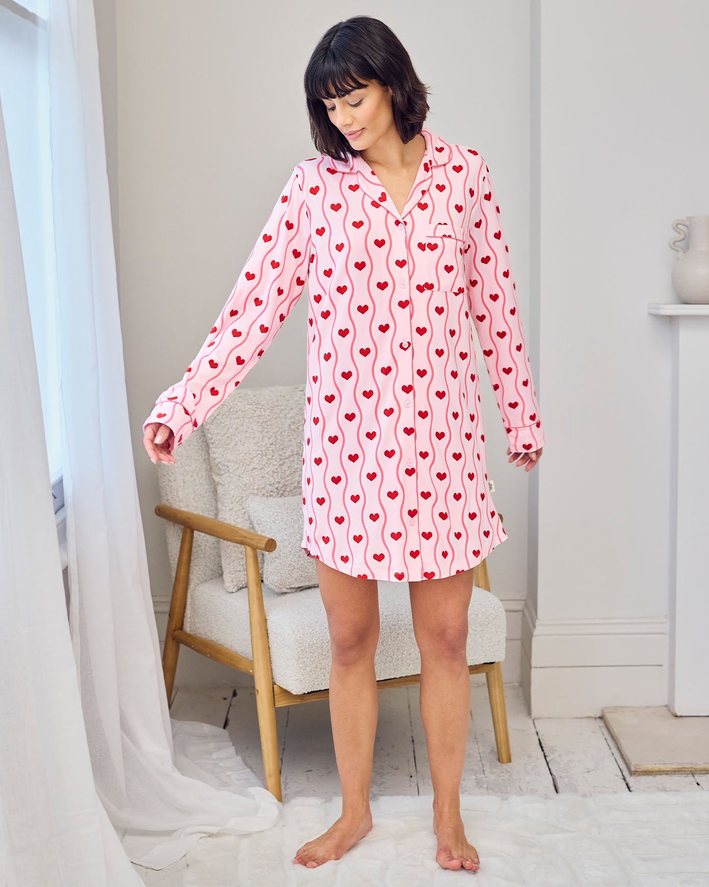Wavy Stripe Heart Print Nightshirt