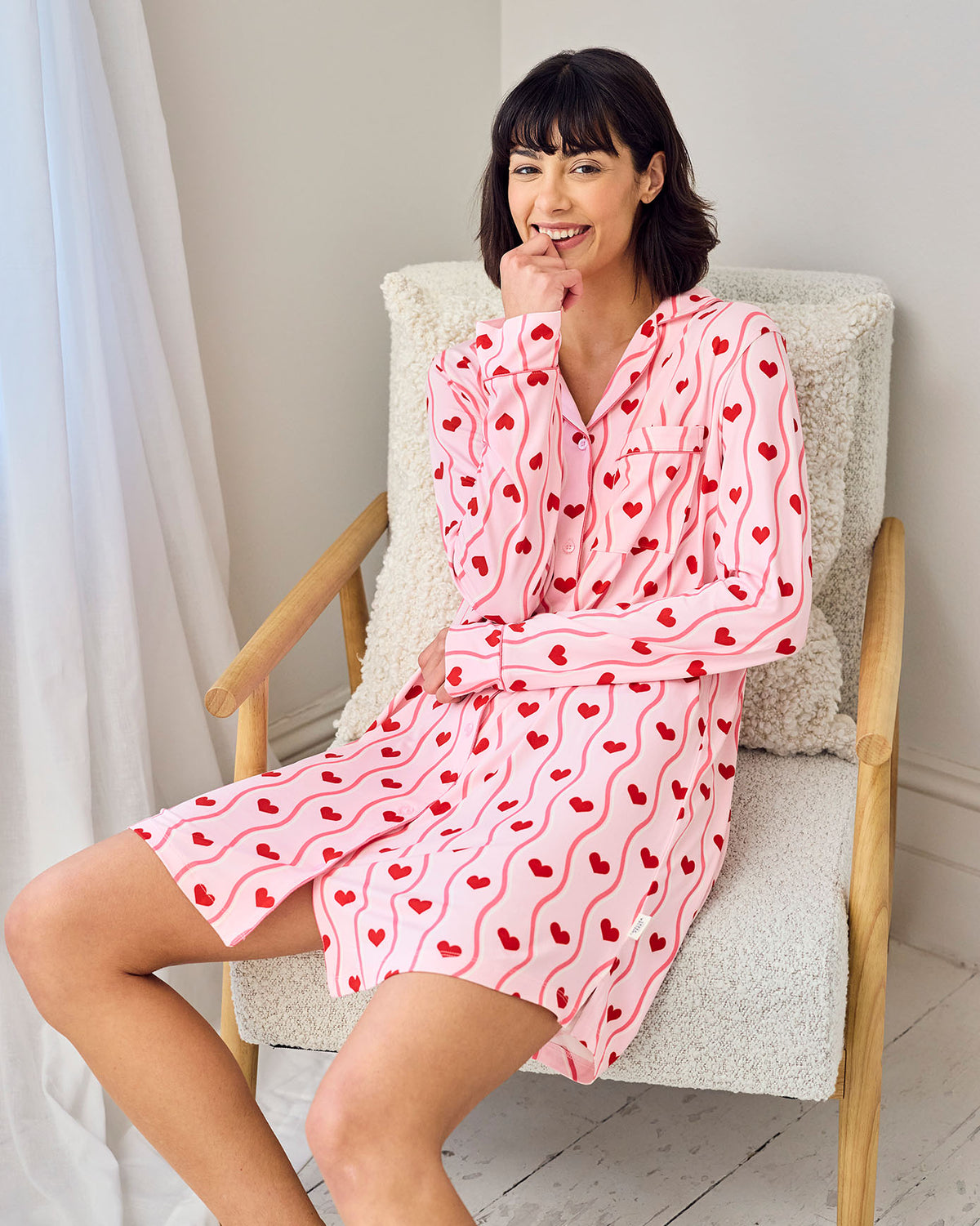Wavy Stripe Heart Print Nightshirt