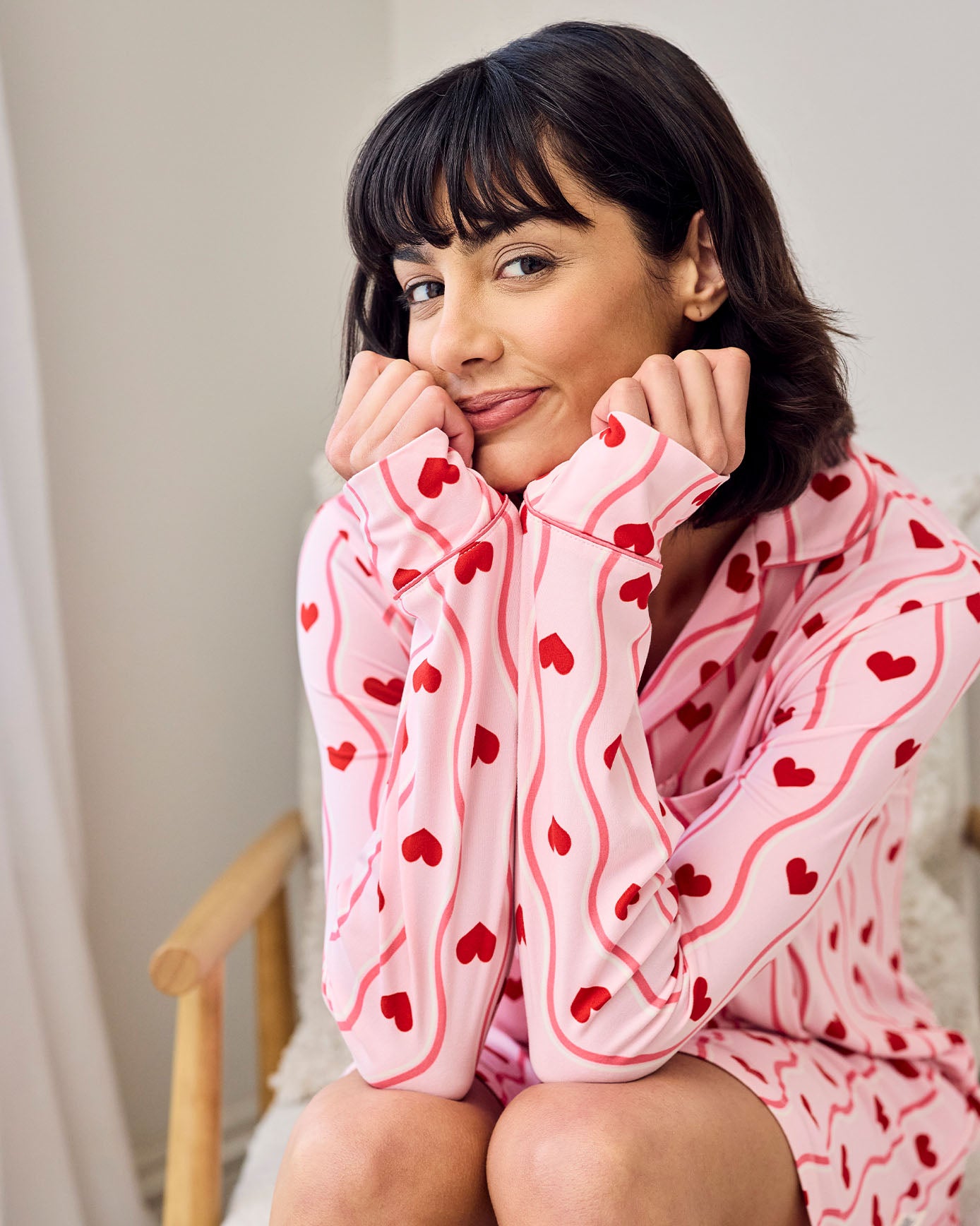 Wavy Stripe Heart Print Nightshirt