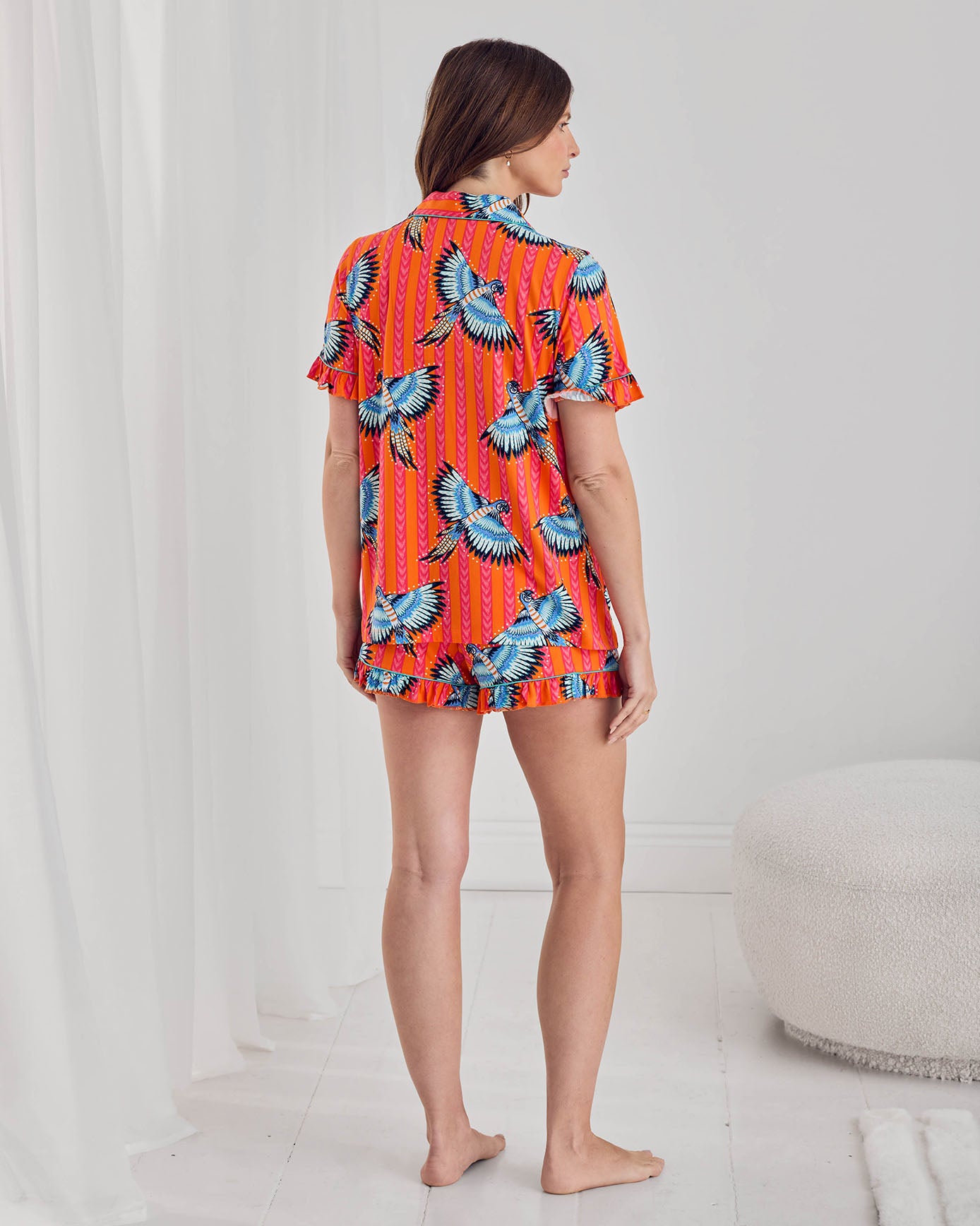 Maternity Parrot Stripe Print Frill Short Pyjama Set