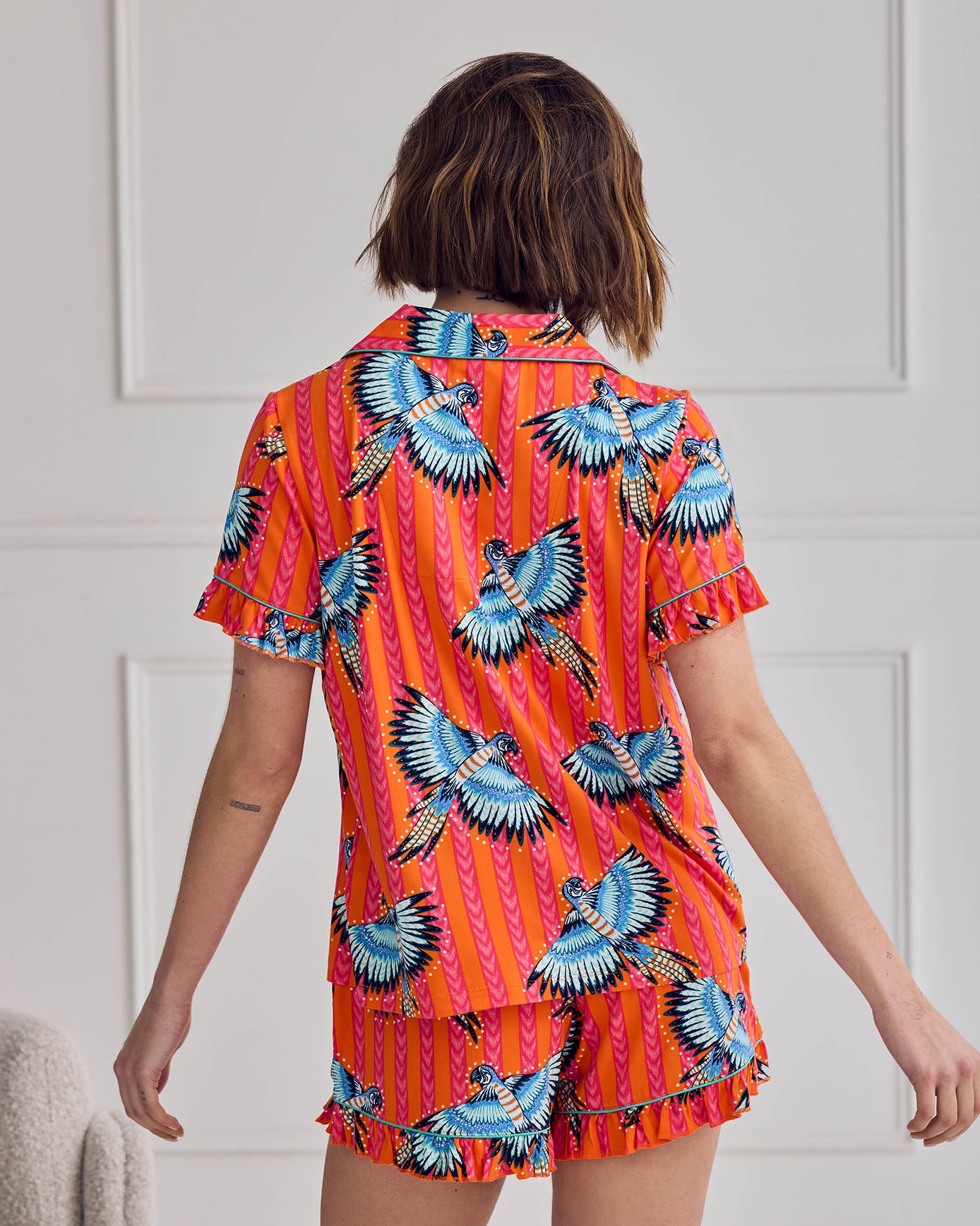 Parrot Stripe Print Frill Short Pyjama Set
