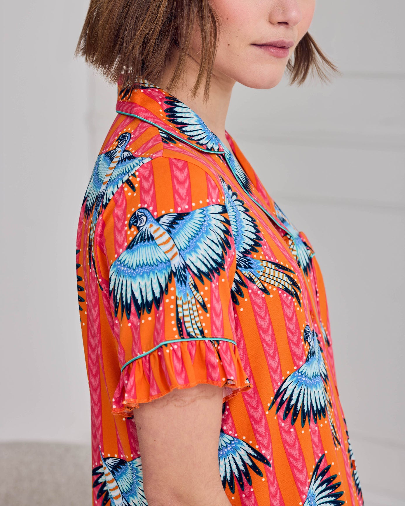 Parrot Stripe Print Frill Short Pyjama Set