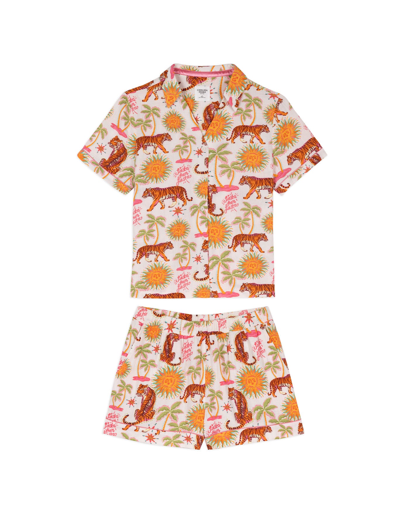 Organic Cotton Cheesecloth Siesta Tiger Print Short Button Up Pyjama Set