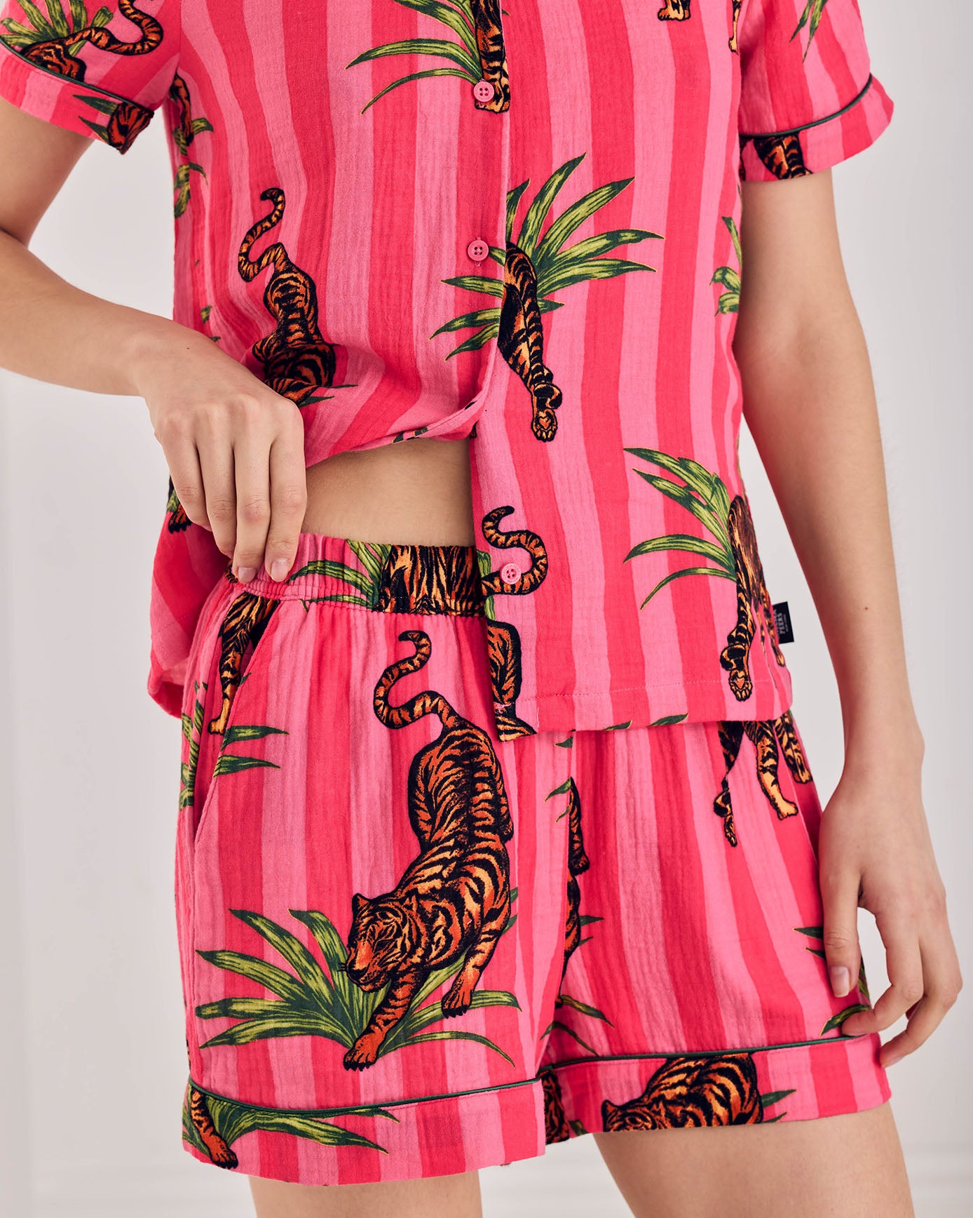 Organic Cotton Leaf Tiger Stripe Print Short Pyjama Set