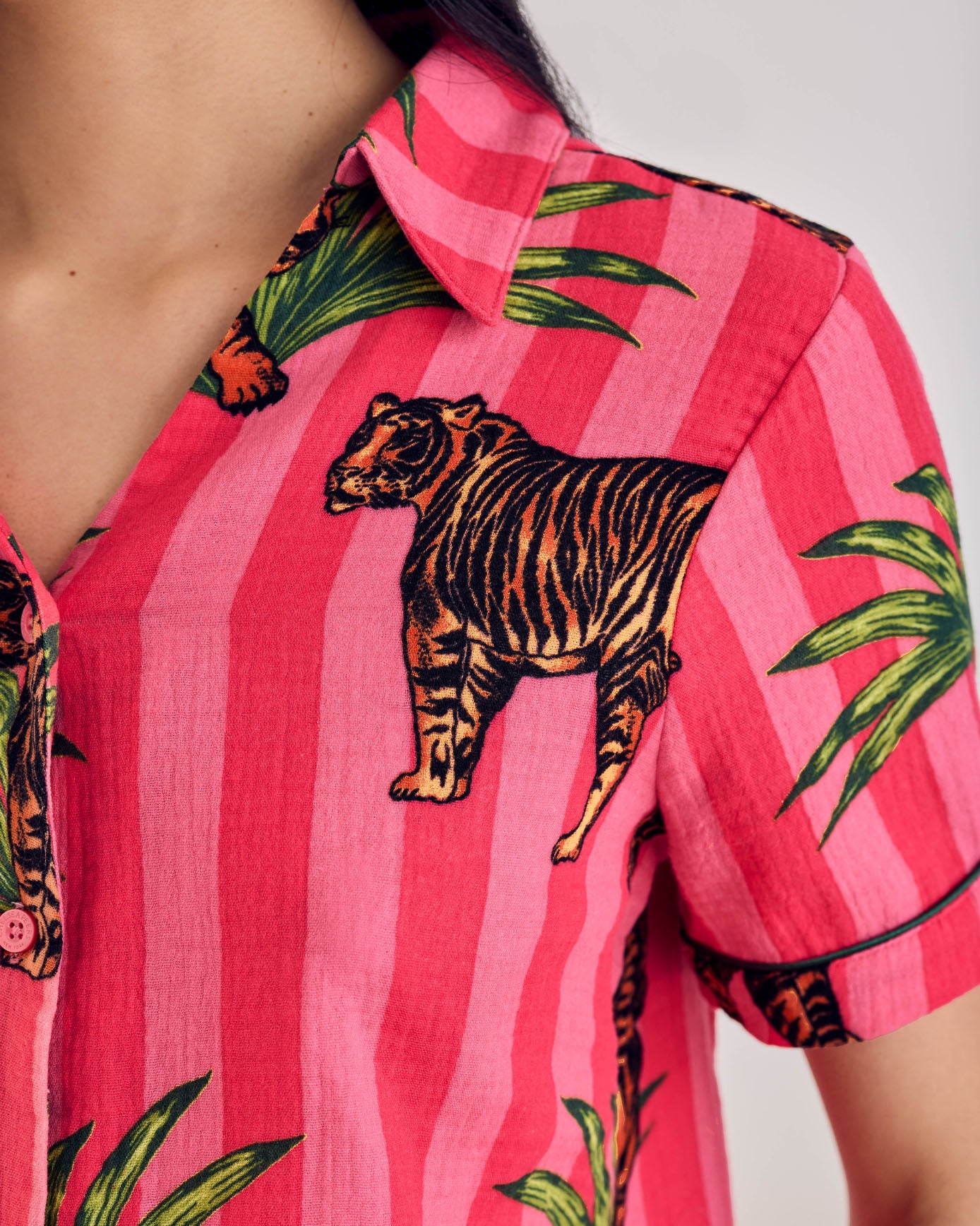 Organic Cotton Leaf Tiger Stripe Print Short Pyjama Set