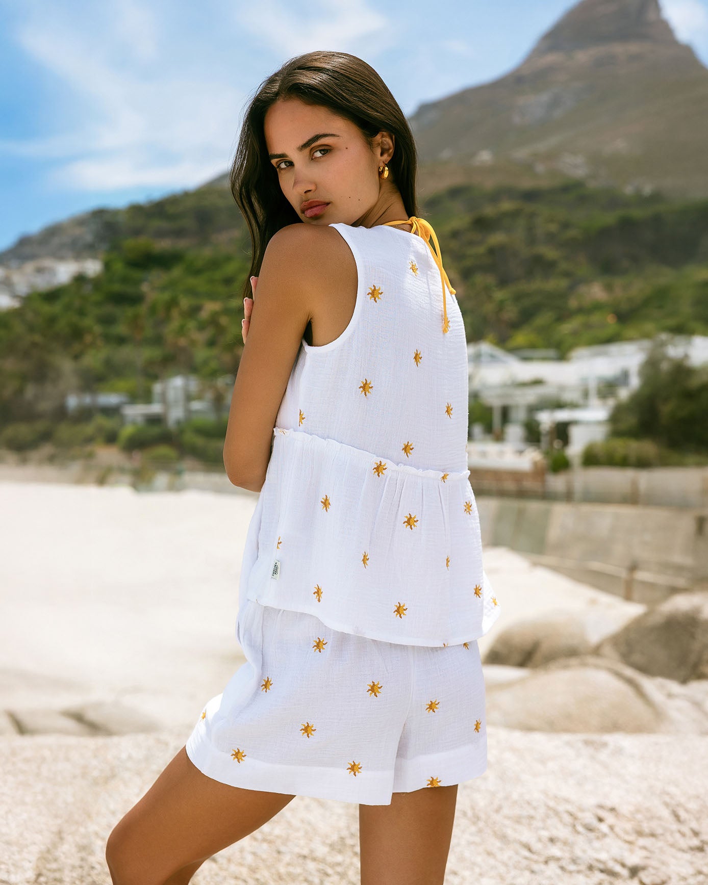 Organic Cotton Cheesecloth Embroidered Sunburst Cami Top