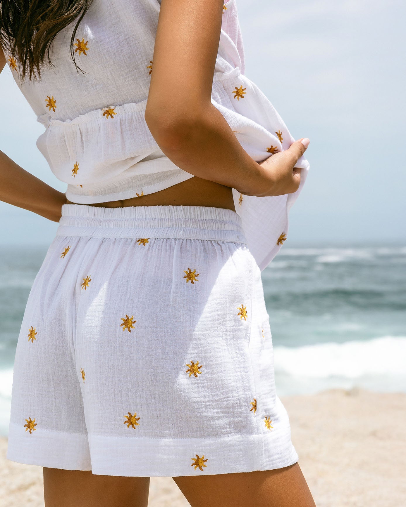 Organic Cotton Cheesecloth Embroidered Sunburst Shorts