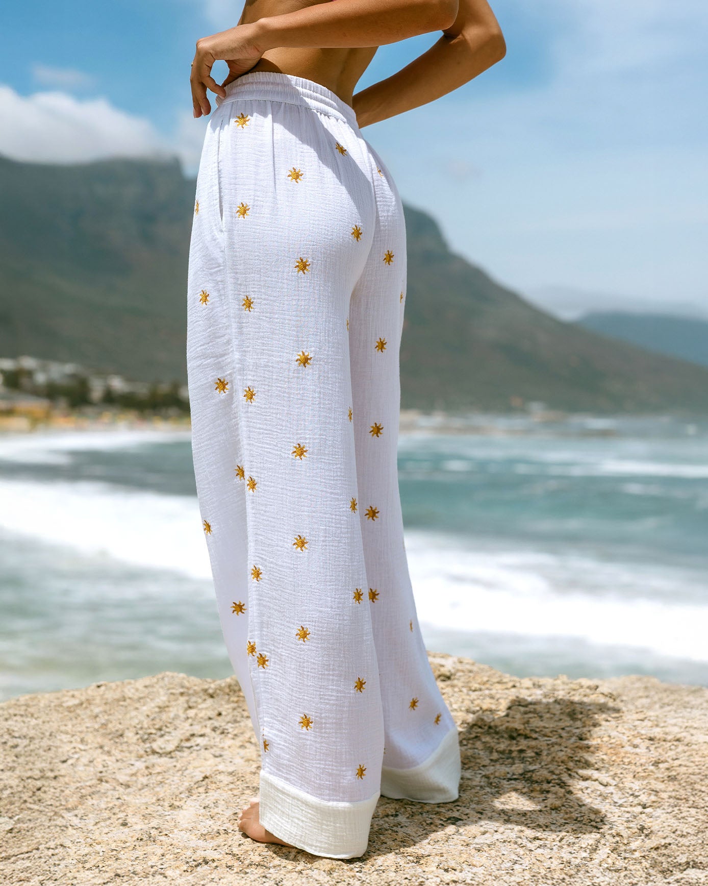 Organic Cotton Cheesecloth Embroidered Sunburst Trousers