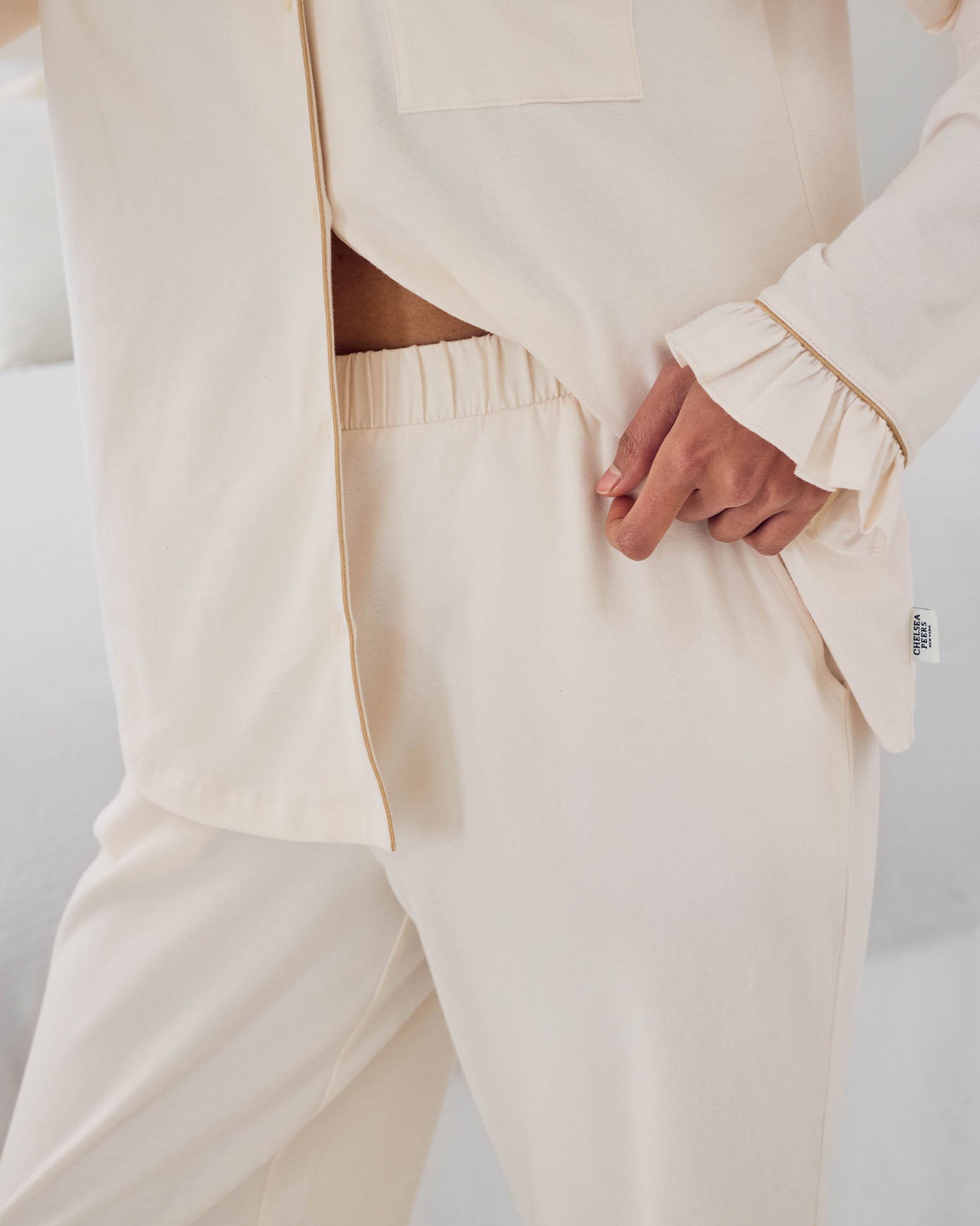 Organic Cotton Embroidered Just Married Frill Long Pyjama Set - Cream 